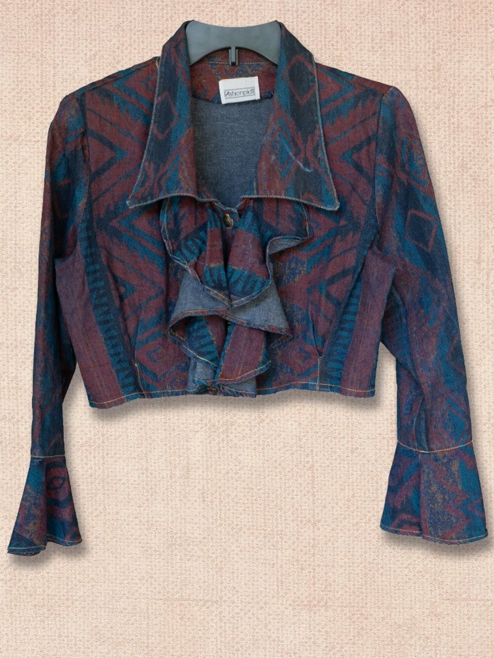Vintage 80s Crop Top RUFFLE Front Southwest Rodeo Cowgirl Jacket Long Sleeve - Picture 2 of 11